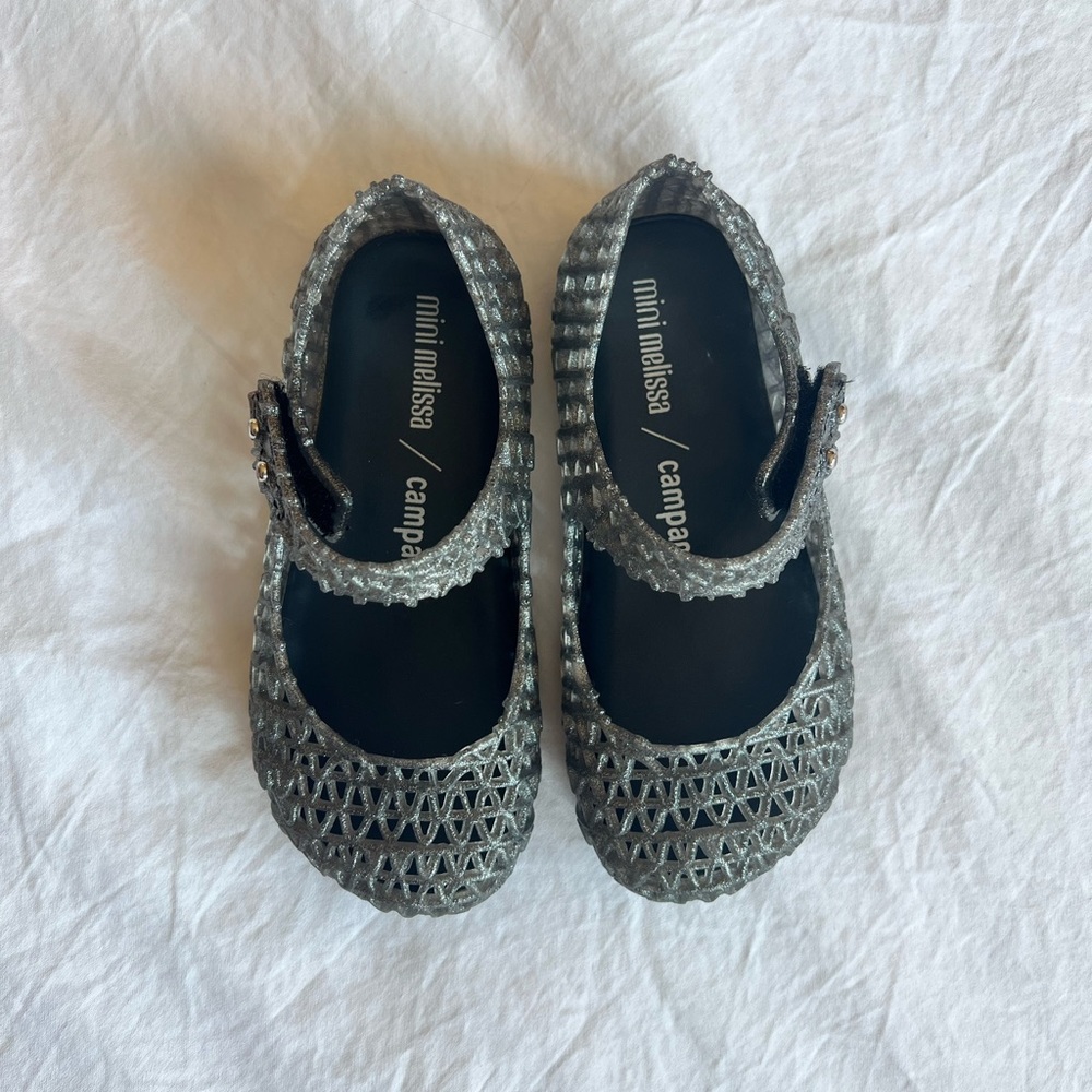 Mini Melissa Girls Glitter Silver Mary Jane Sandals